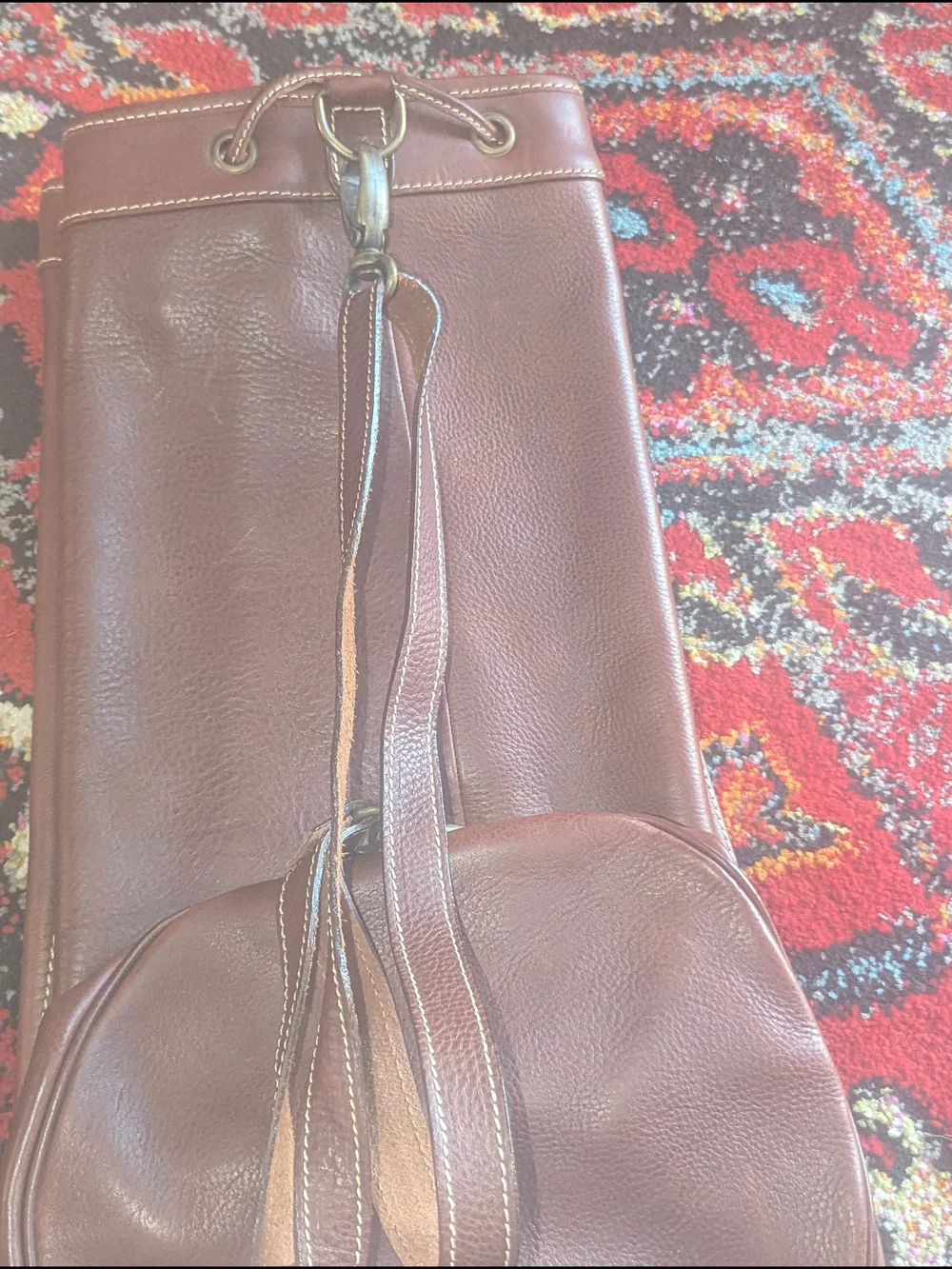 Men's Brown Leather Drawstring Duffel Sling Bag